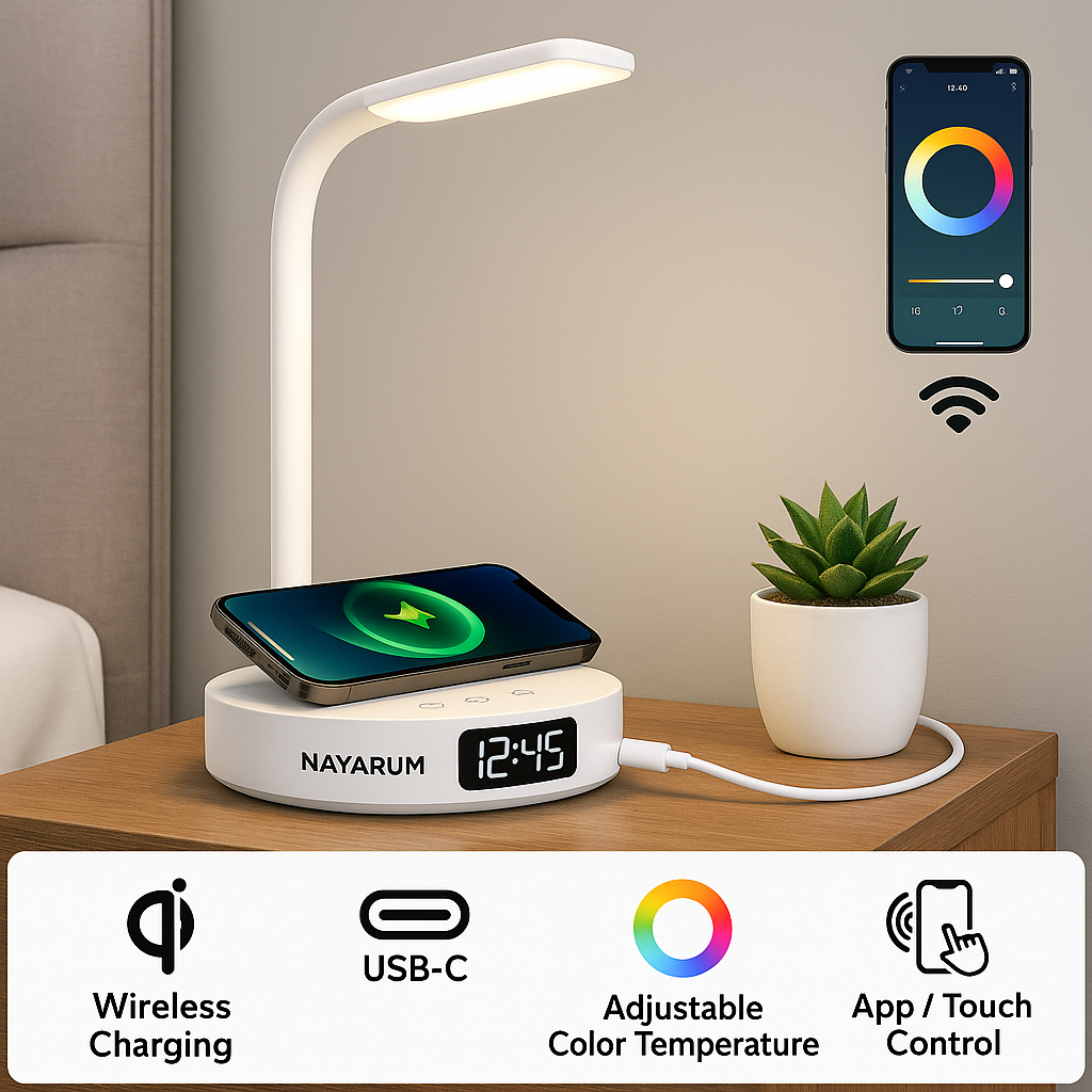 Lampe intelligente Nayarum – Lampe de chevet & chargeur sans fil